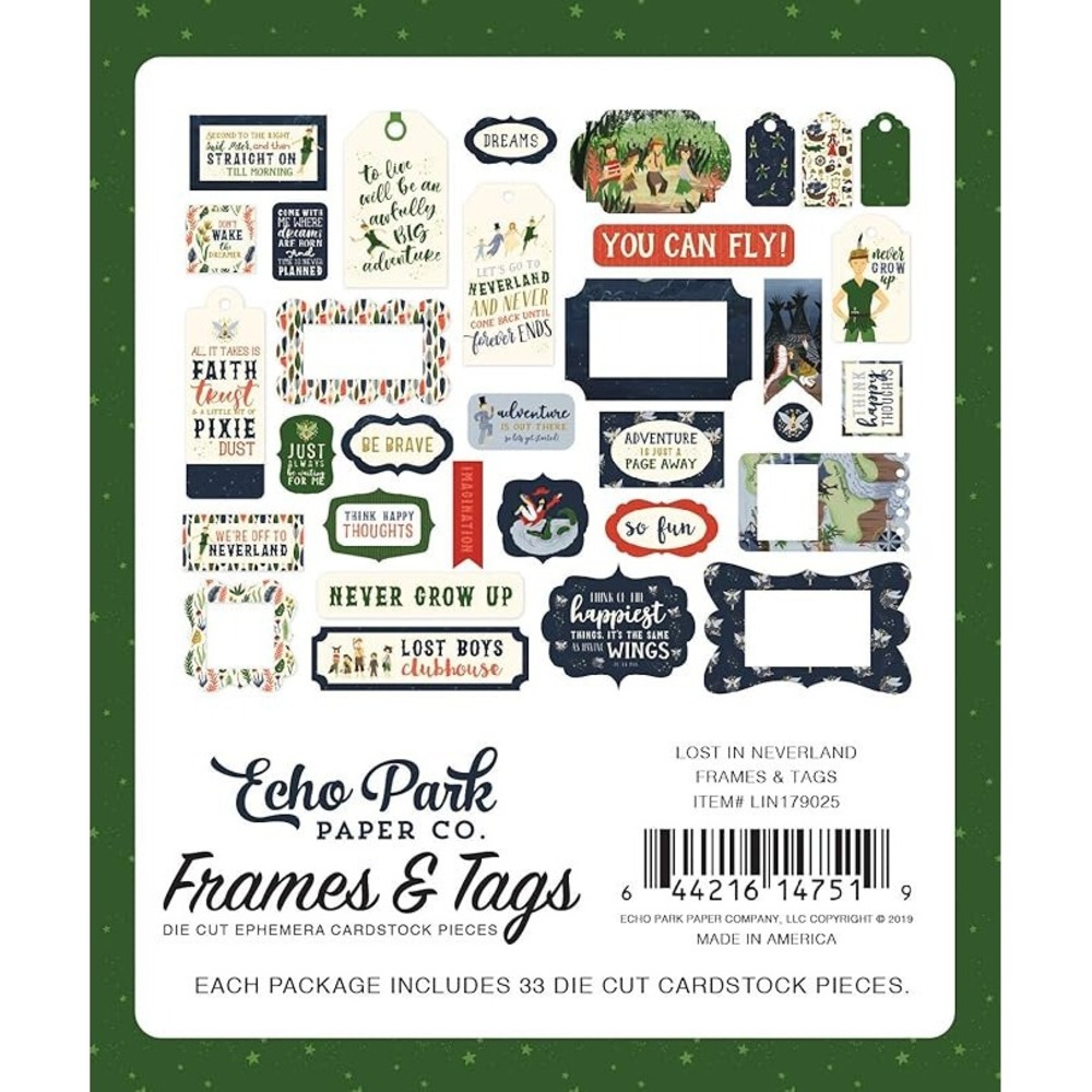 Echo Park Lost in Neverland Frames & Tags Unisex OS Multi NWT Ephemera 33pc